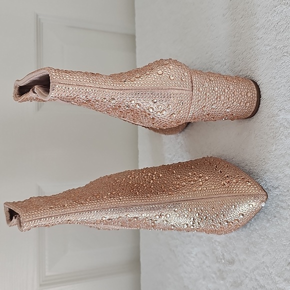 NIB TOP MODA SHOES Brazil Pointy Toe Boot Side Zip Rose Gold Glitter 3.5" Heel 7 - Picture 2 of 12